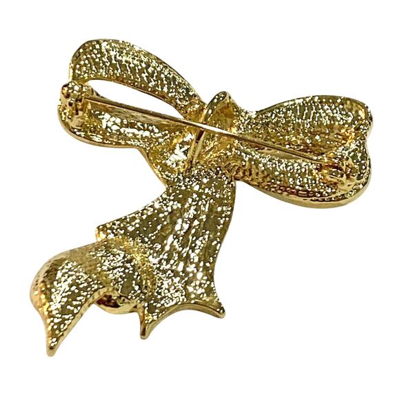 Festive Christmas Brooch Gold Setting Red Green Rhinestones Festive Bow Pendant - Picture 3 of 7
